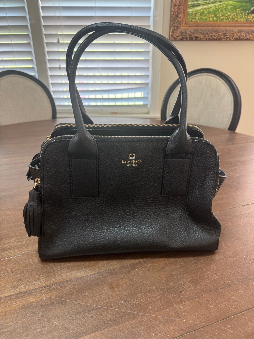 kate spade Black Pebbled Leather Double-Zip Satchel